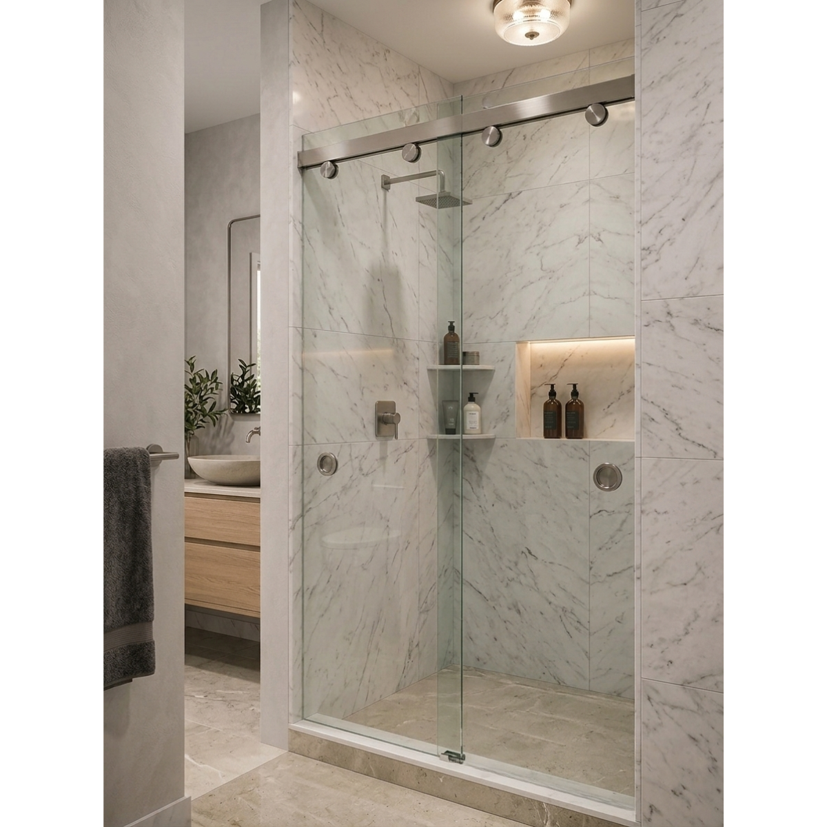 Cancel De Baño Chetumal Herralum Con Cristal Templado 8mm Y Herraje