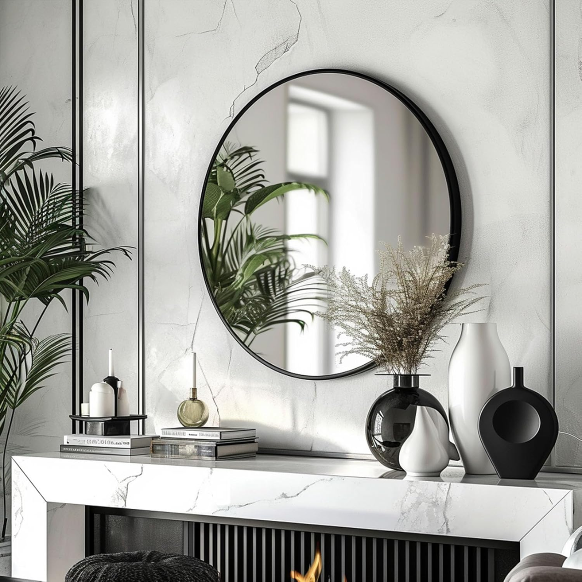Espejo redondo con marco de aluminio en color negro herrashop