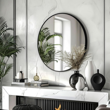 Espejo redondo con marco de aluminio en color negro herrashop