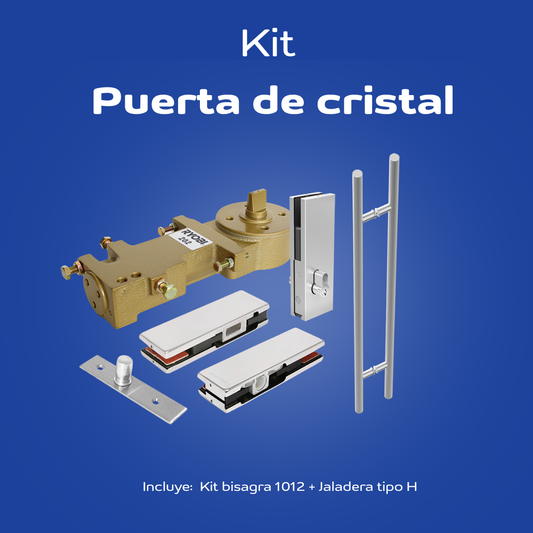 Kit Herralum para Puerta de Cristal, Incluye Kit Bisagra Hidráulica 1012 + Jaladera H 100 cm