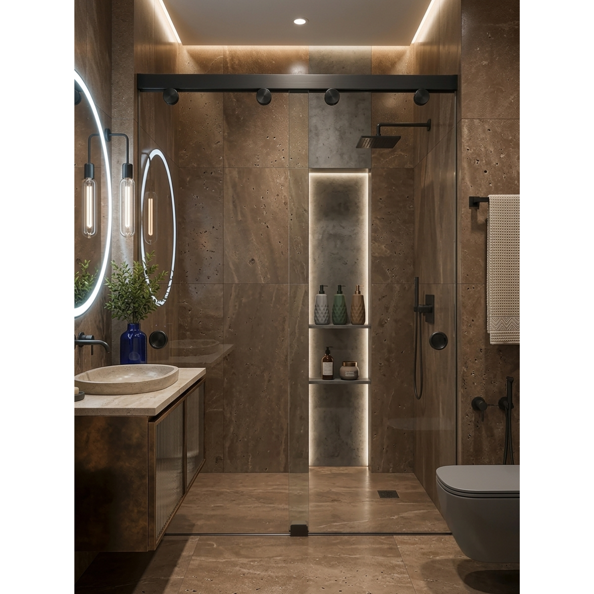 Cancel De Baño Chetumal Herralum Con Cristal Templado 8mm Y Herraje