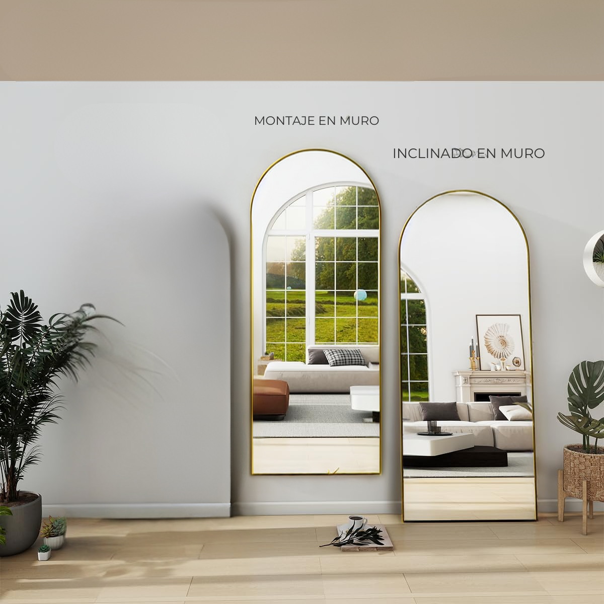 Espejo full body en forma de arco con marco de aluminio color oro 60x150 cm herrashop