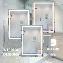 Luxury Rectangular Mirror 60x80 cm With 3 light tones + Anti-fog + Clock + Temperature