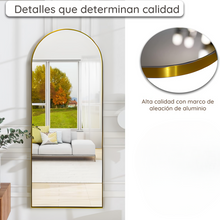 Cargar imagen en el visor de la galería, Espejo full body en forma de arco con marco de aluminio color oro 60x150 cm