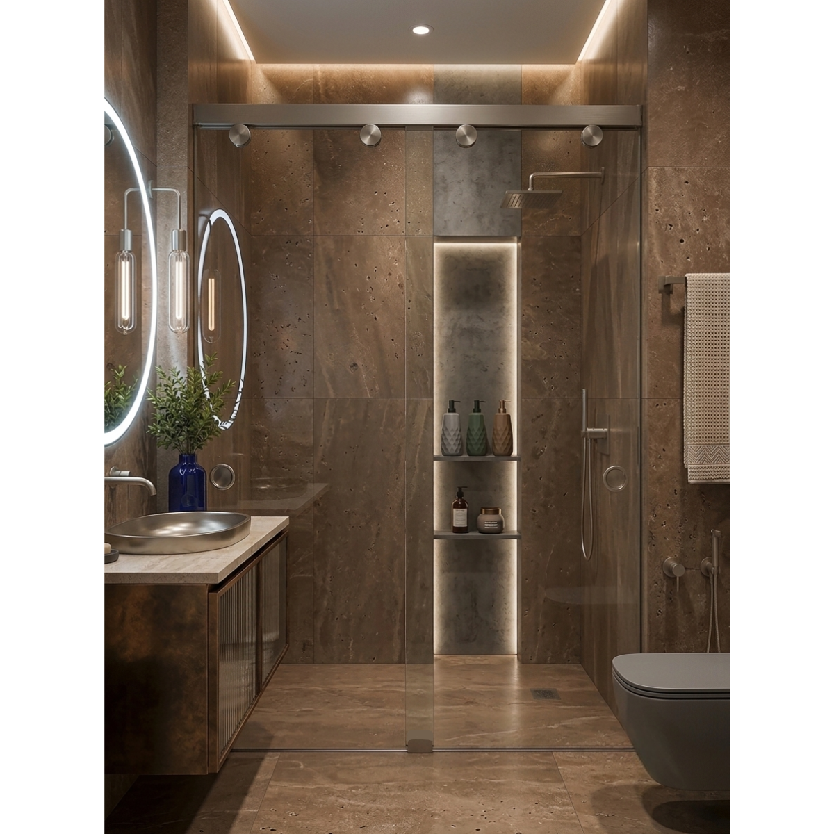 Cancel De Baño Chetumal Herralum Con Cristal Templado 8mm Y Herraje