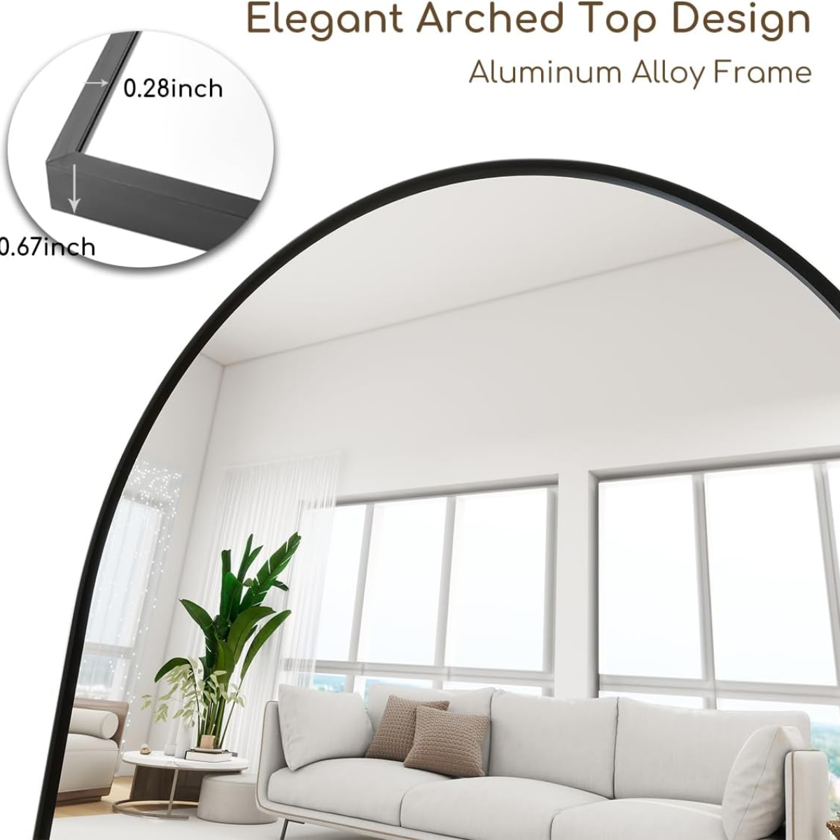 Espejo full body en forma de arco con marco de aluminio color negro 60x150 cm herrashop