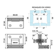 Bisagra Vidrio a Vidrio a 90º Para Puertas de Cristal Templado en Interior Herralum