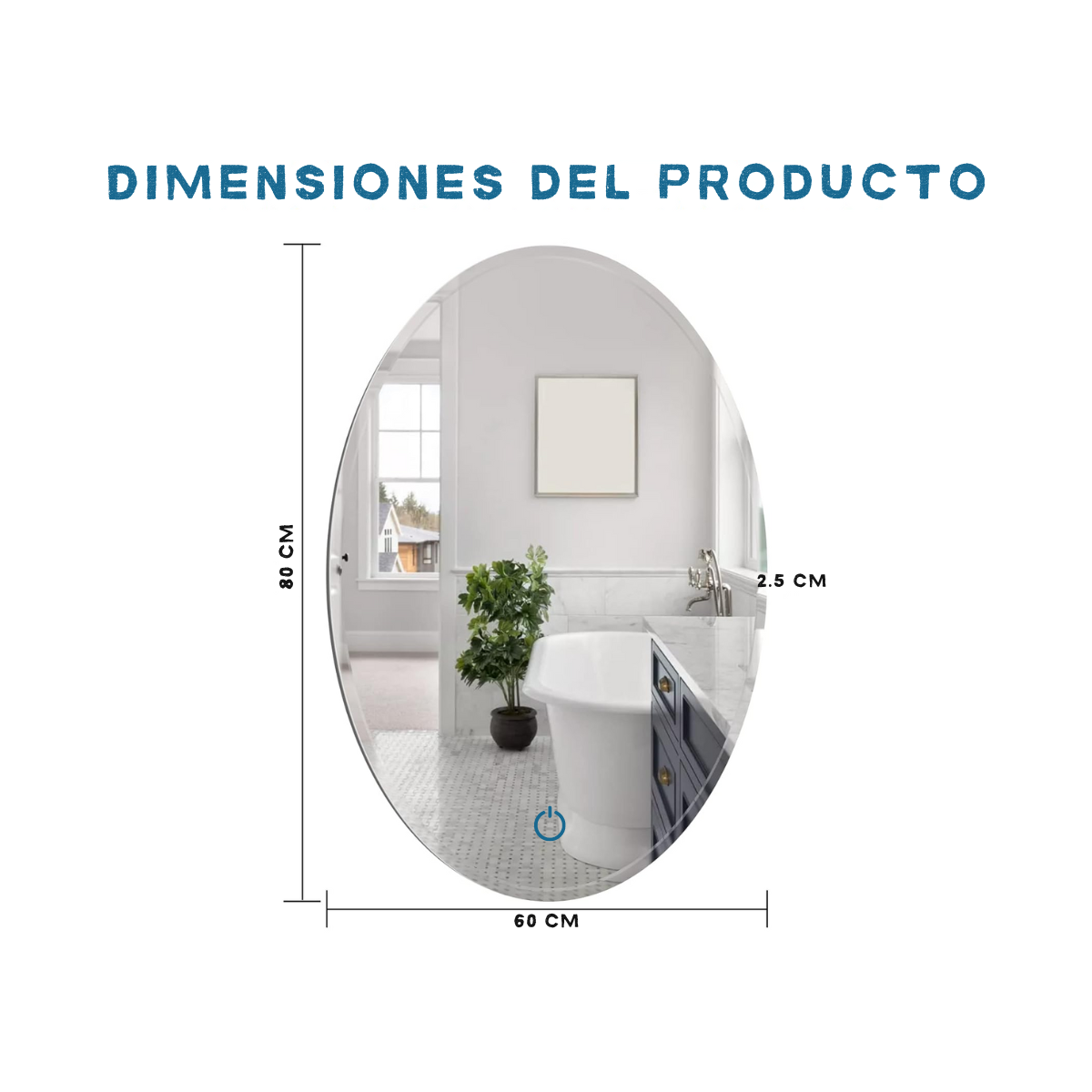 Espejo ovalado con biselado y luces led traseras 60x80 cm herrashop