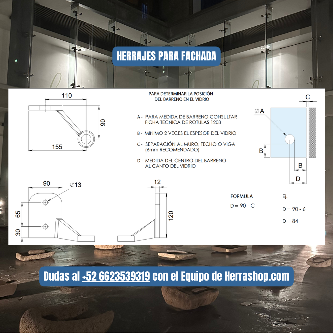 Araña Querétaro Derecha de 1 pata, Base Conector a muro Herralum