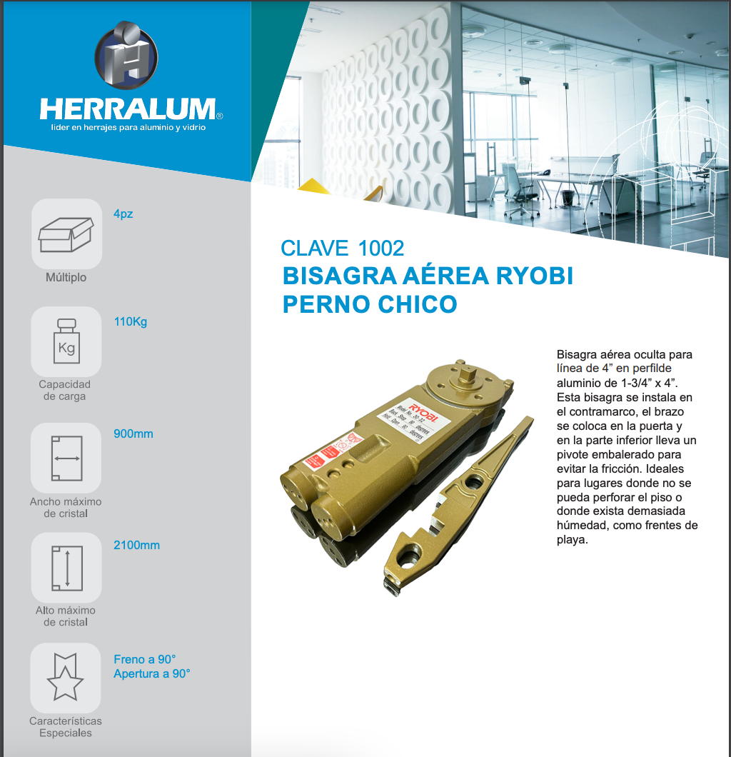 Bisagra Aérea Perno Chico SKU 100200000 RYOBI