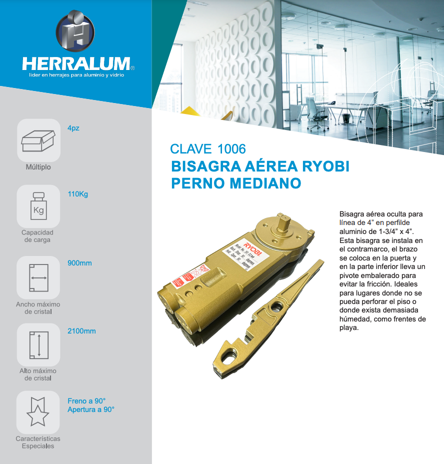 Bisagra aérea oculta Perno Mediano SKU 100600000 RYOBI