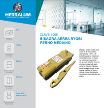 Concealed aerial hinge for 4” line in aluminum profile Medium Bolt SKU 1006 RYOBI