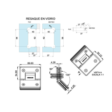 Bisagra Vidrio a Vidrio Para Angulo de 135º Para Puertas en Interior de Cristal Templado Herralum