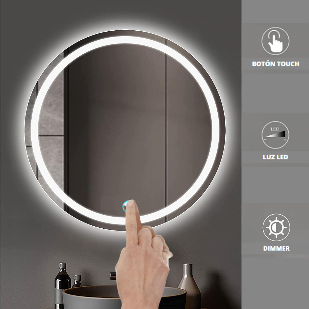 Decorative Luxury Circular Mirror With Led Light + Dimmer 80 cm
