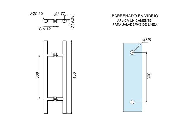 Jaladera para puerta principal Tipo H diametro de 1" herralum