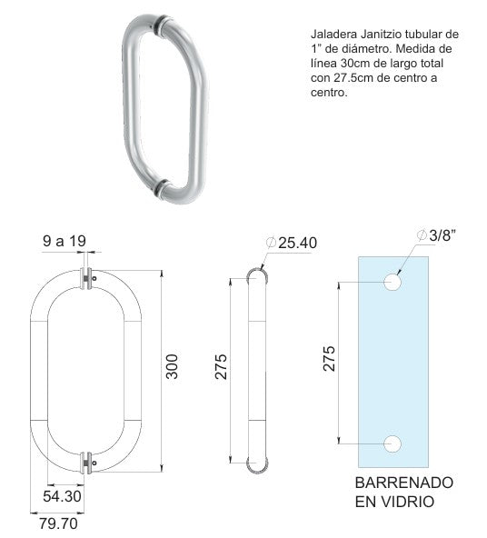 Jaladera C Janitzio Tubular de "1" de Diametro herralum