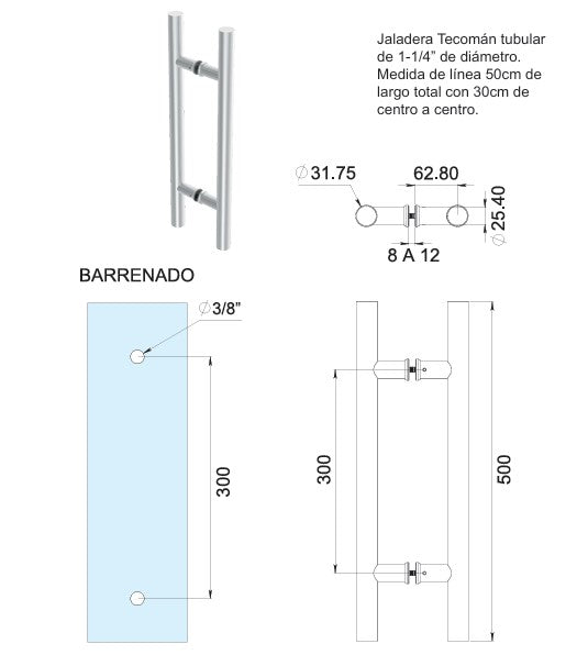 Jaladera tipo H para interior y exterior en tono cromado  Herralum