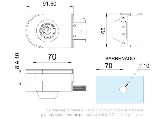 Chapa Gancho Murata para Puerta Batiente ó Corrediza de Cristal Templado SKU 1152