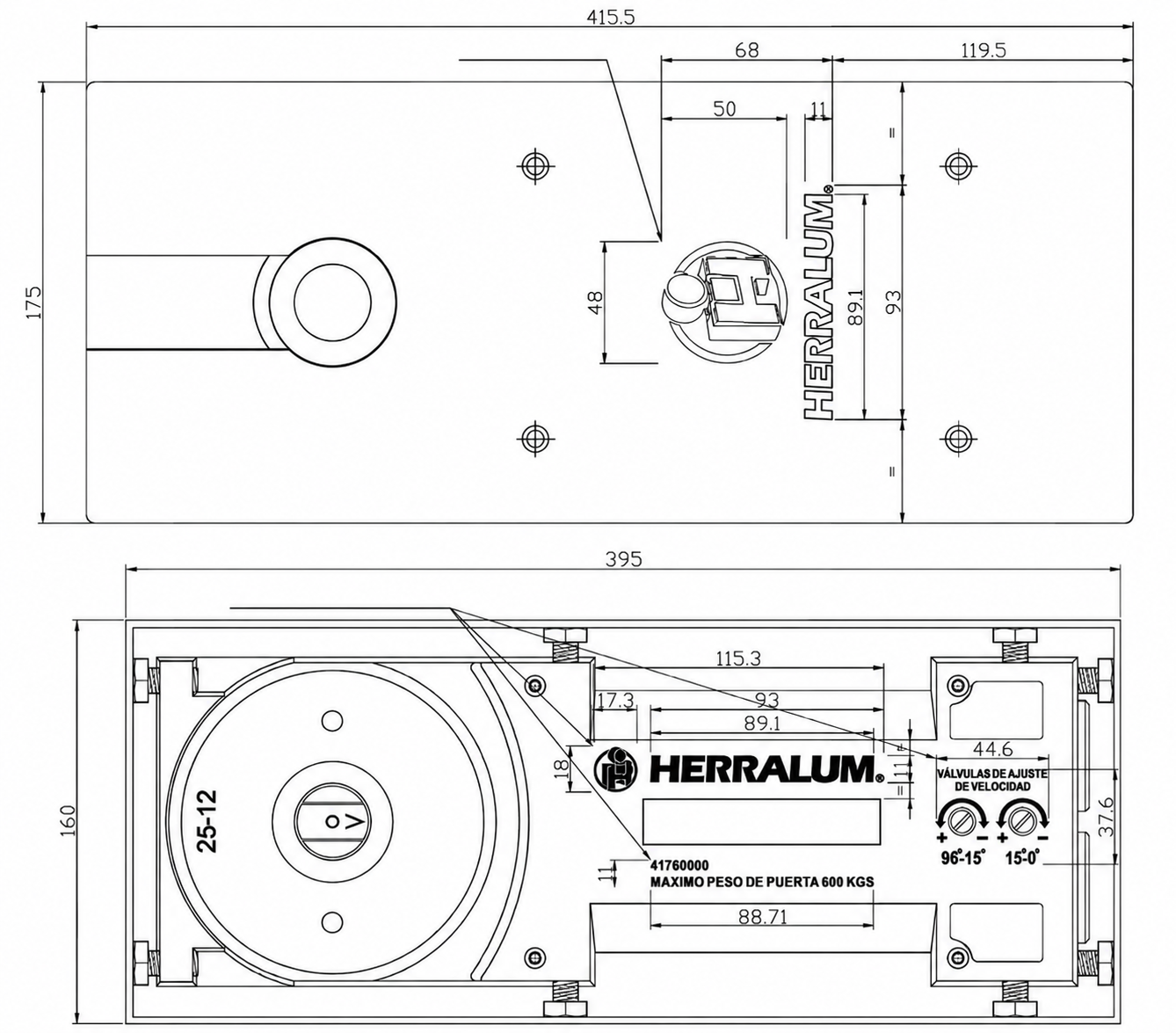 Bisagra Hidráulica Herralum para Puertas de 600 kilos
