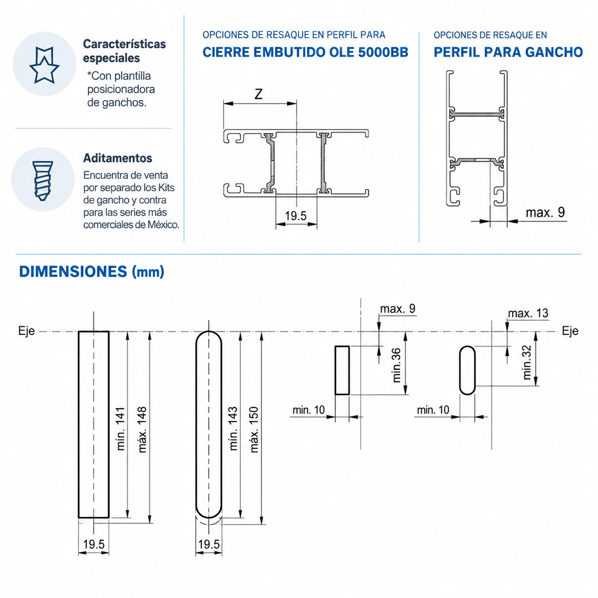 Cierre embutido Olé base corto de 160mm FAPIM SKU 1382052
