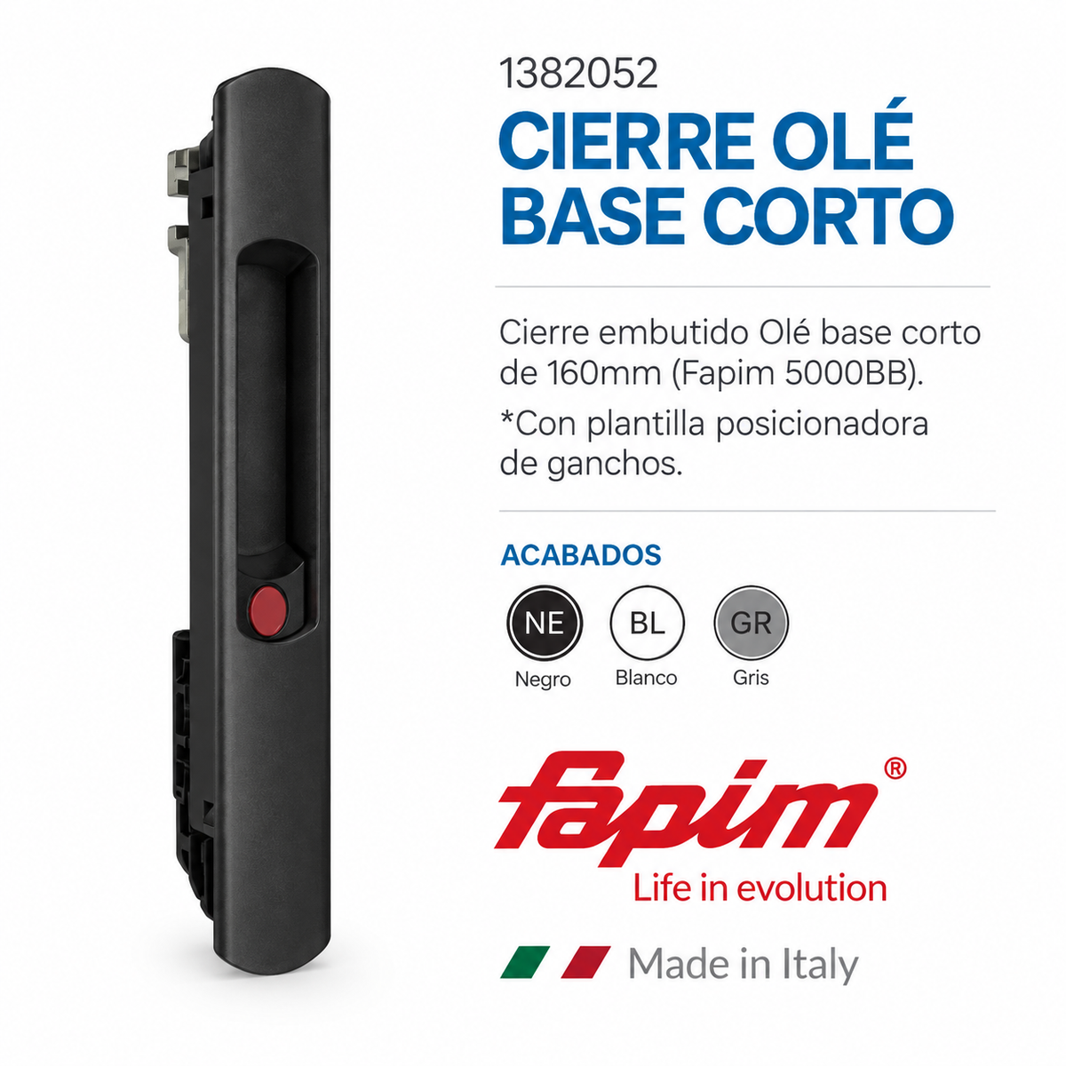 Cierre embutido Olé base corto de 160mm FAPIM SKU 1382052
