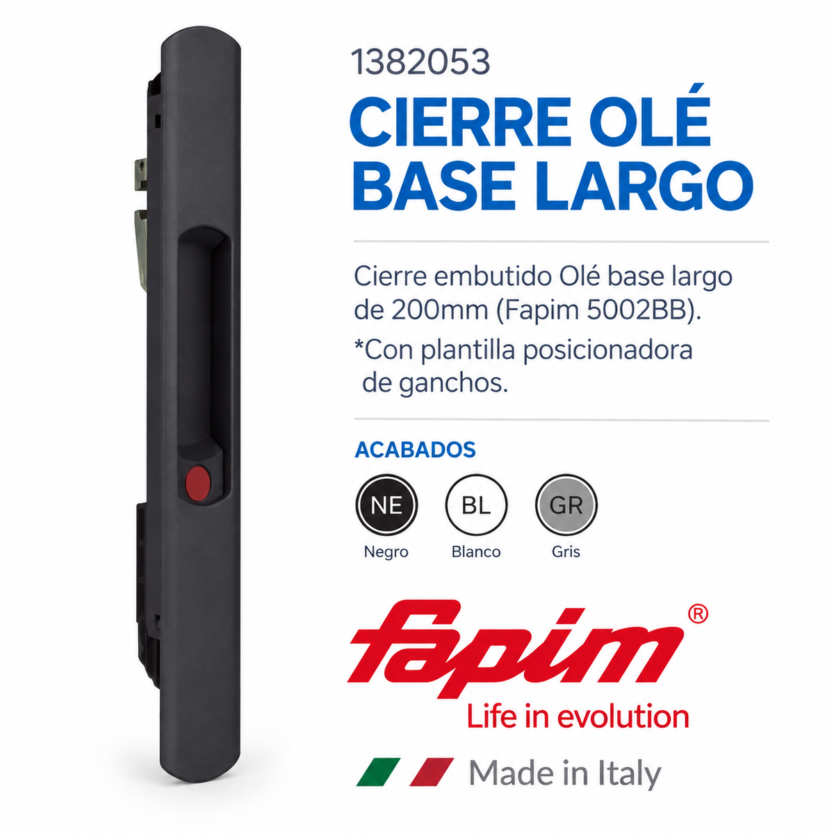Cierre embutido Olé base largo de 200mm FAPIM SKU 1382053