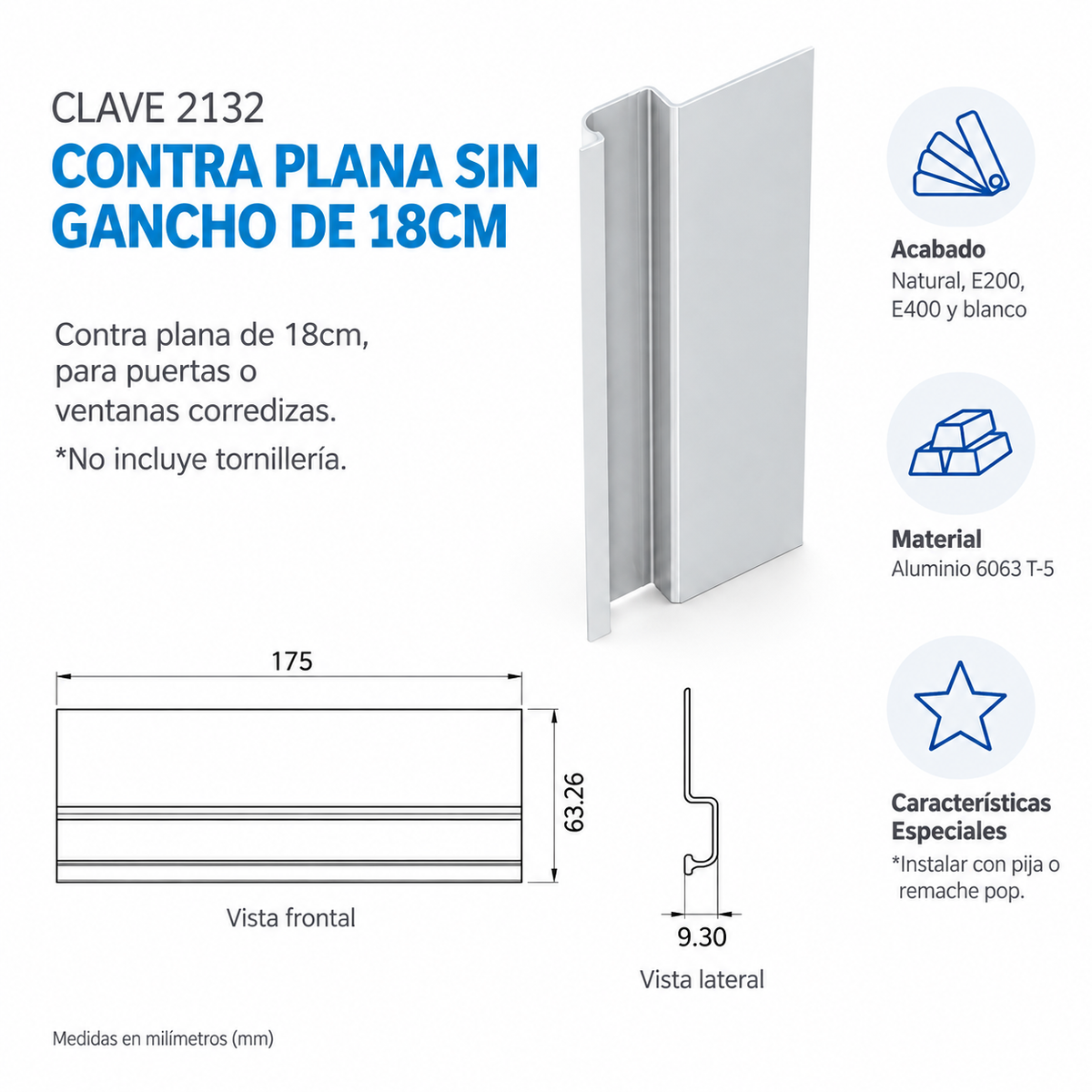 Jaladera Contra Plana 18cm Herralum SKU 2132000