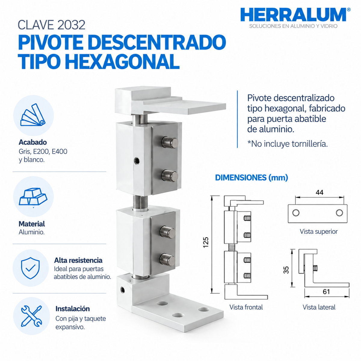 Pivote Descentrado Hexagonal Herralum SKU 2032001