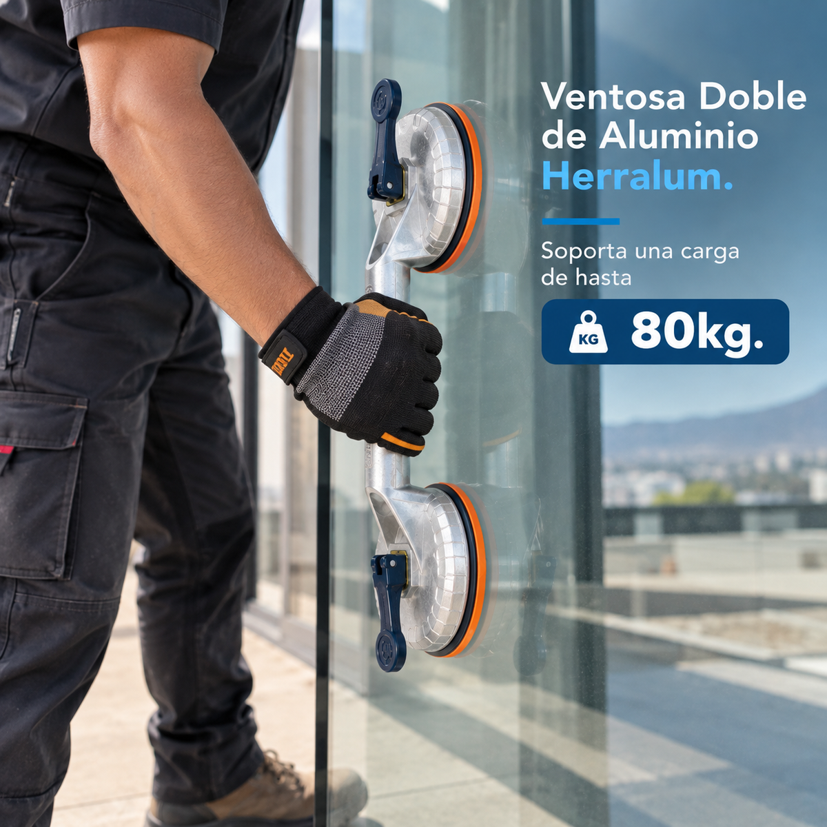 Ventosa Doble de Aluminio para Vidrio 80kg Herralum