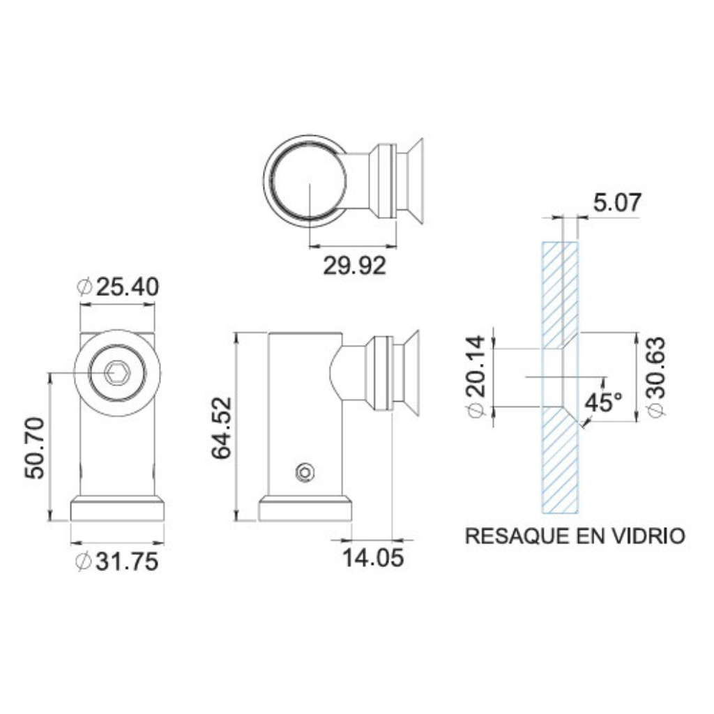 Conector Morelos Muro a Vidrio herralum