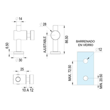 Conector Pipeta Muro a Vidrio con Ajuste herralum