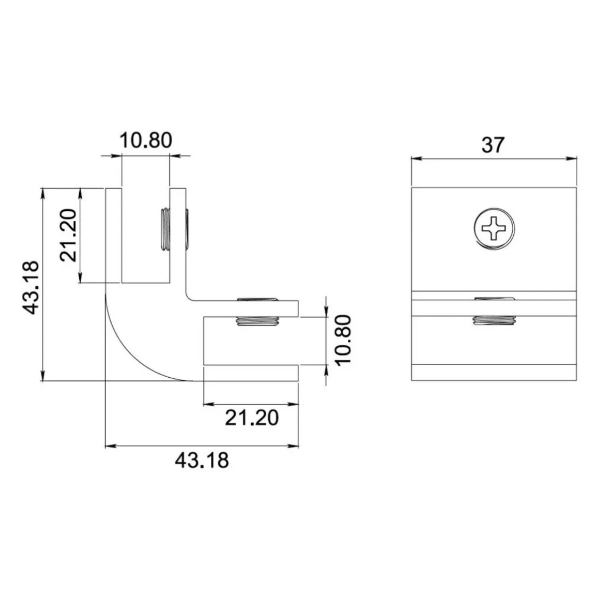 Conector Tipo L vidrio-vidrio templado de 10mm herralum