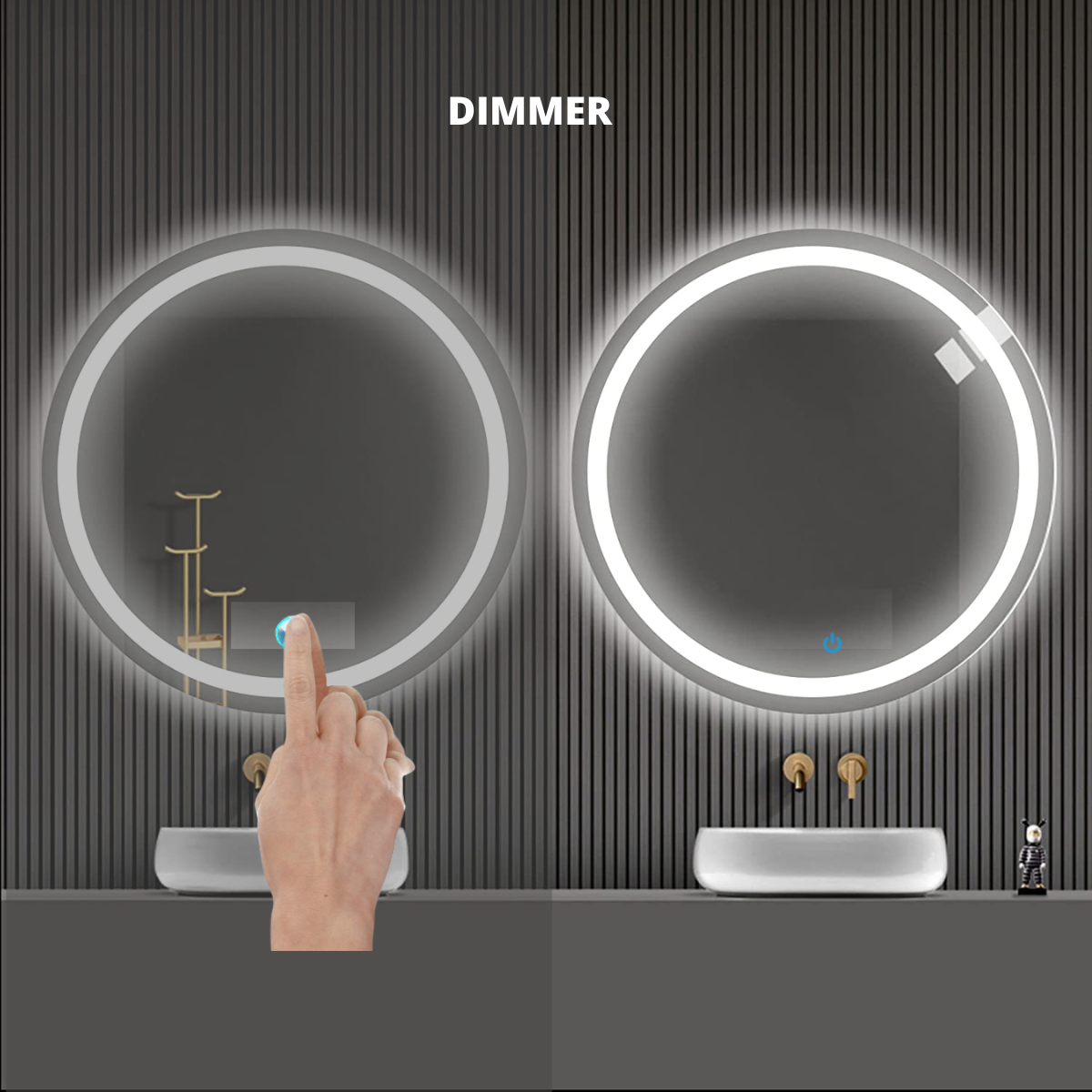 Espejo Circular De lujo Decorativo Con Luz Led + Dimmer 80 cm herrashop