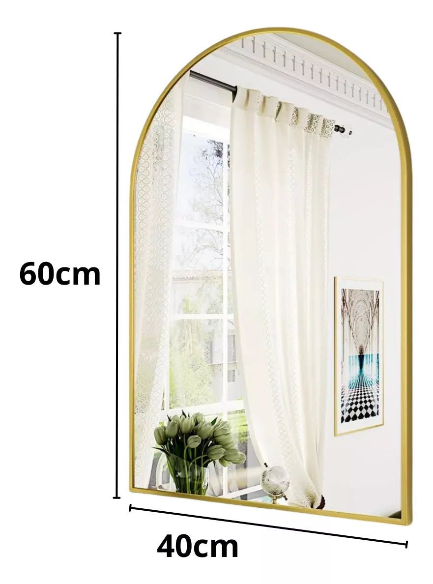 Espejo con forma en arco con marco de aluminio en color oro 40x60 cm herrashop
