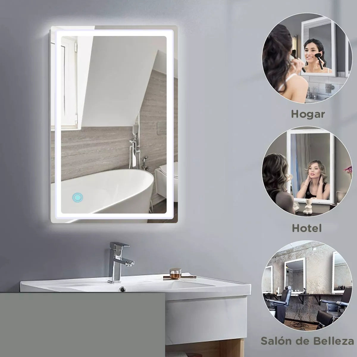 Espejo Rectangular Con Luz Led y Canto Pulido 70X90 cm herrashop