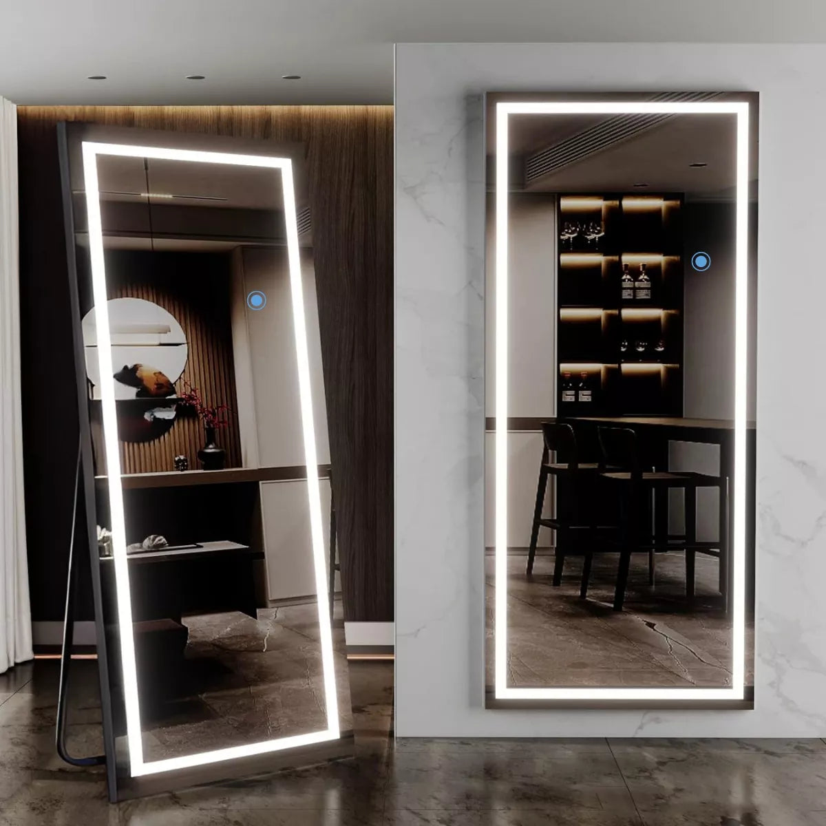 Espejo marco arenado con base 3 tonos de luz 170x60 cm herrashop