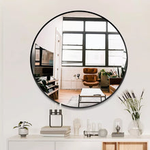 Espejo redondo con marco de aluminio en color negro herrashop