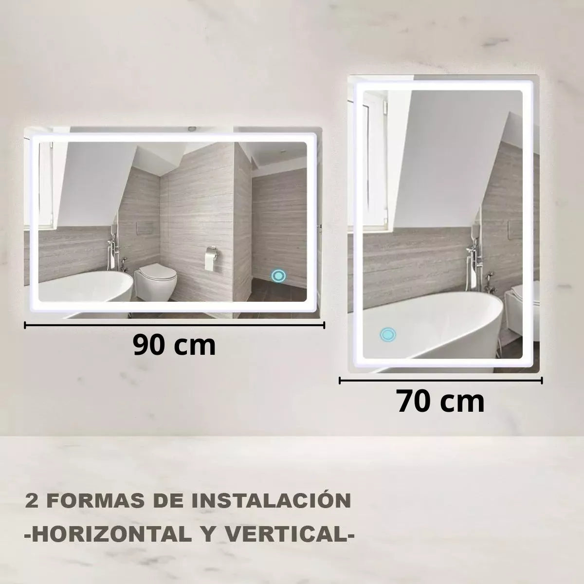 Espejo Rectangular Con Luz Led y Canto Pulido 70X90 cm herrashop