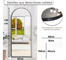 Espejo full body en forma de arco con marco de aluminio color negro 60x150 cm herrashop