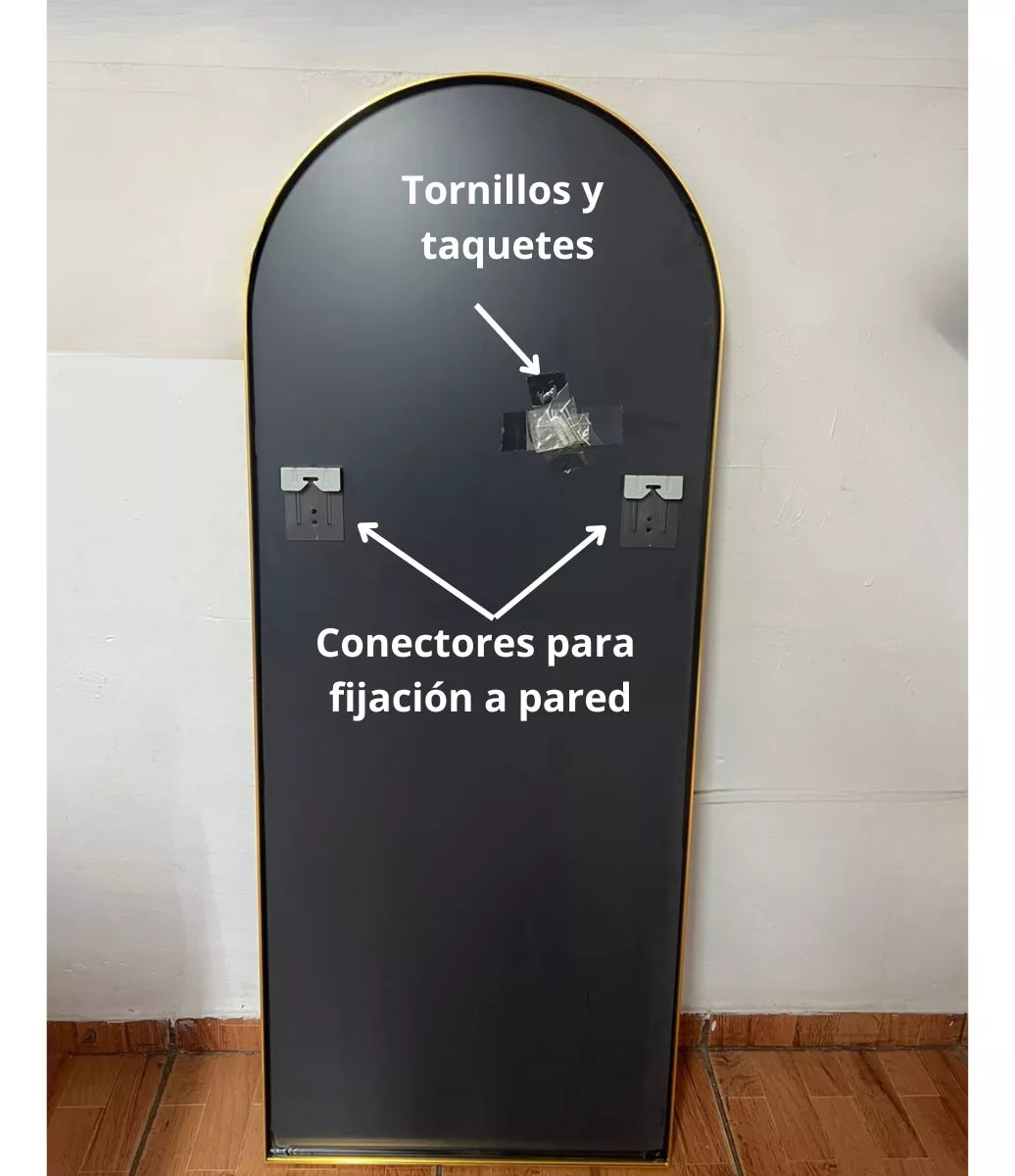 Espejo full body en forma de arco con marco de aluminio color oro 60x150 cm herrashop