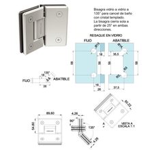 Glass to Glass Hinge at 135° Stainless Steel SKU 1470135 Herralum