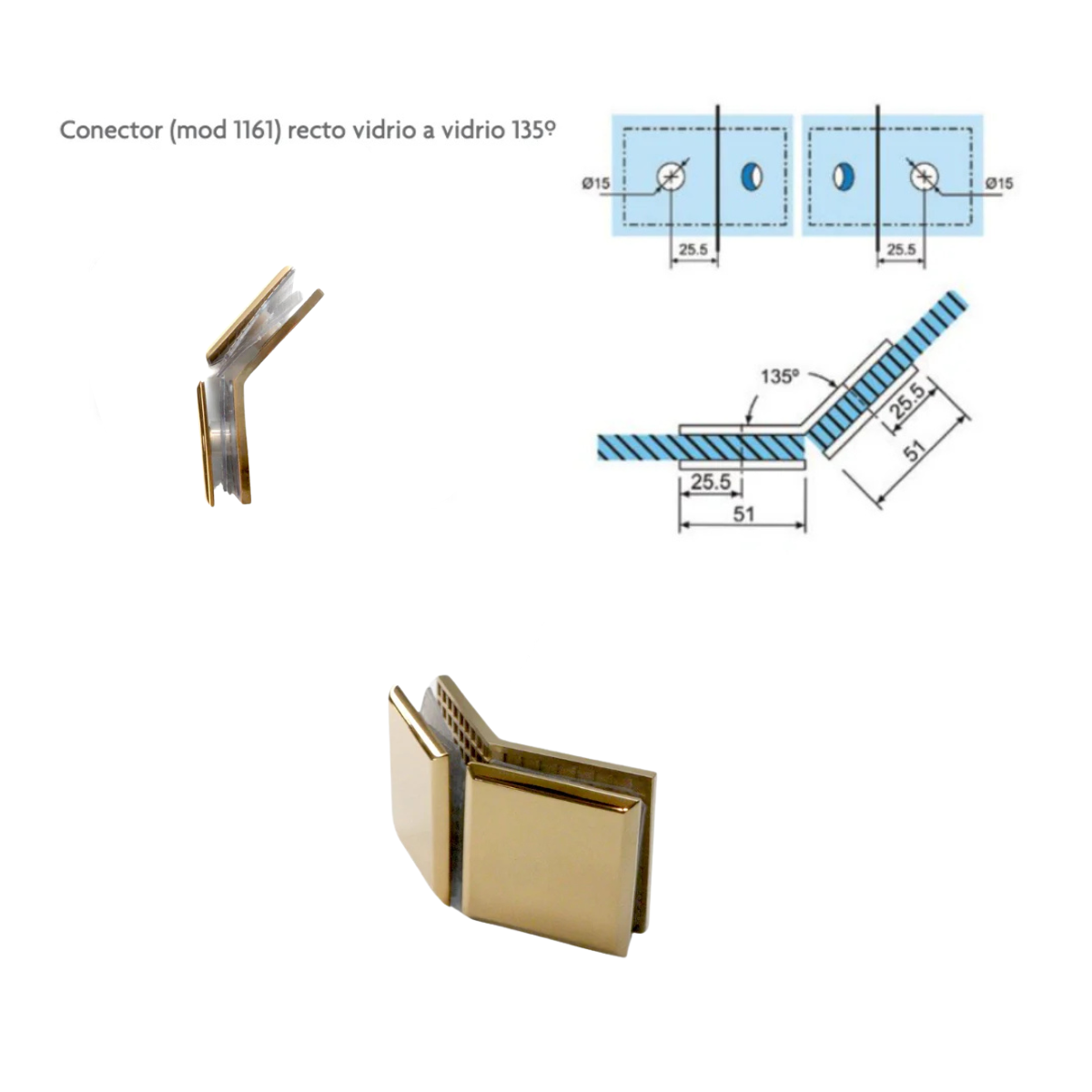 Straight Glass to Glass Connector at 135° SKU 1461135