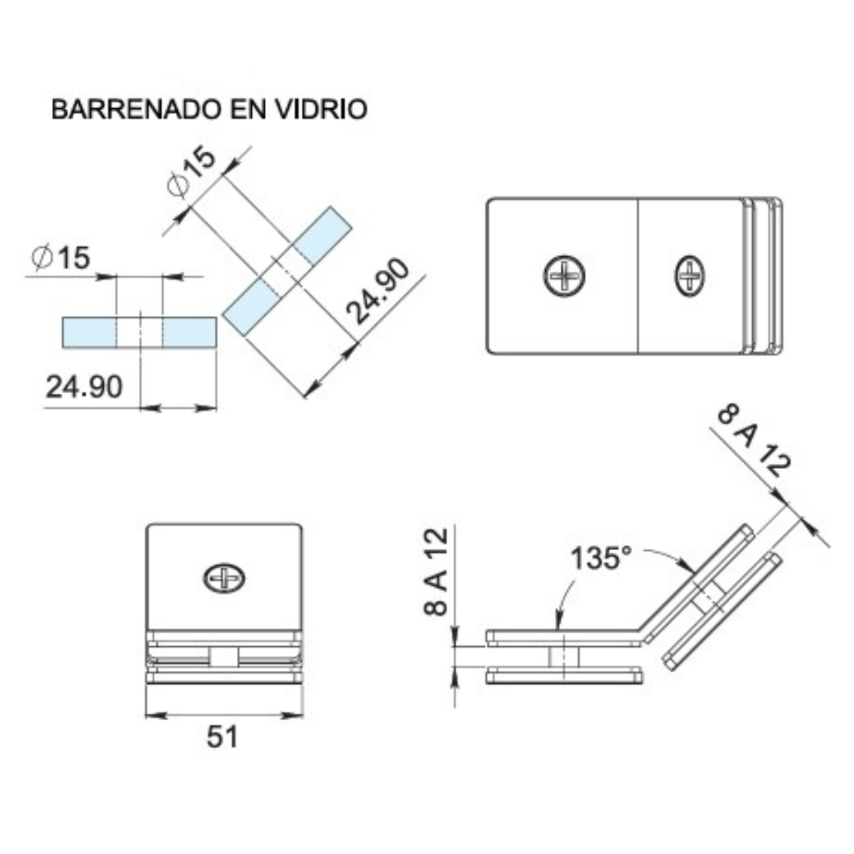 Straight Glass to Glass Connector at 135° SKU 1461135