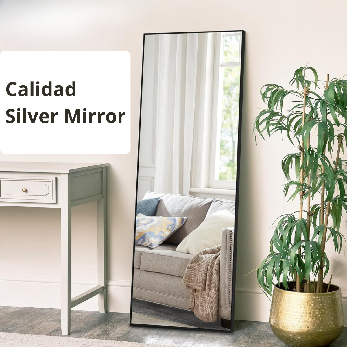 Espejo fullbody en forma rectangular con marco de aluminio 60x150 cm Herrashop