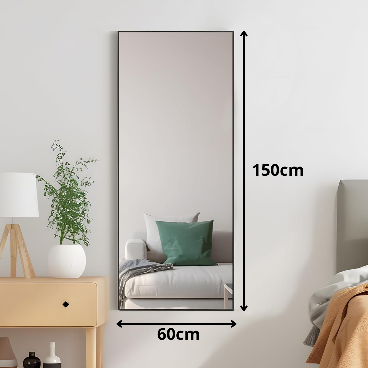 Espejo fullbody en forma rectangular con marco de aluminio 60x150 cm Herrashop