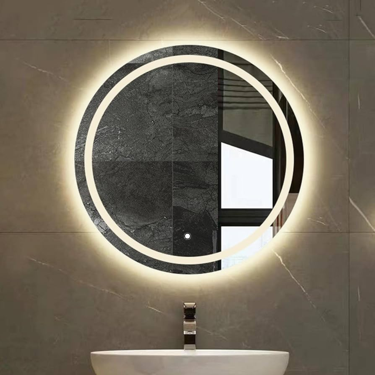 Espejo Circular marco esmerilado Con Luz Led + Dimmer 50 cm herrashop