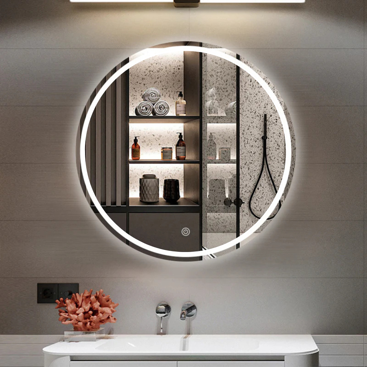 Decorative Luxury Circular Mirror With Led Light + Dimmer 80 cm