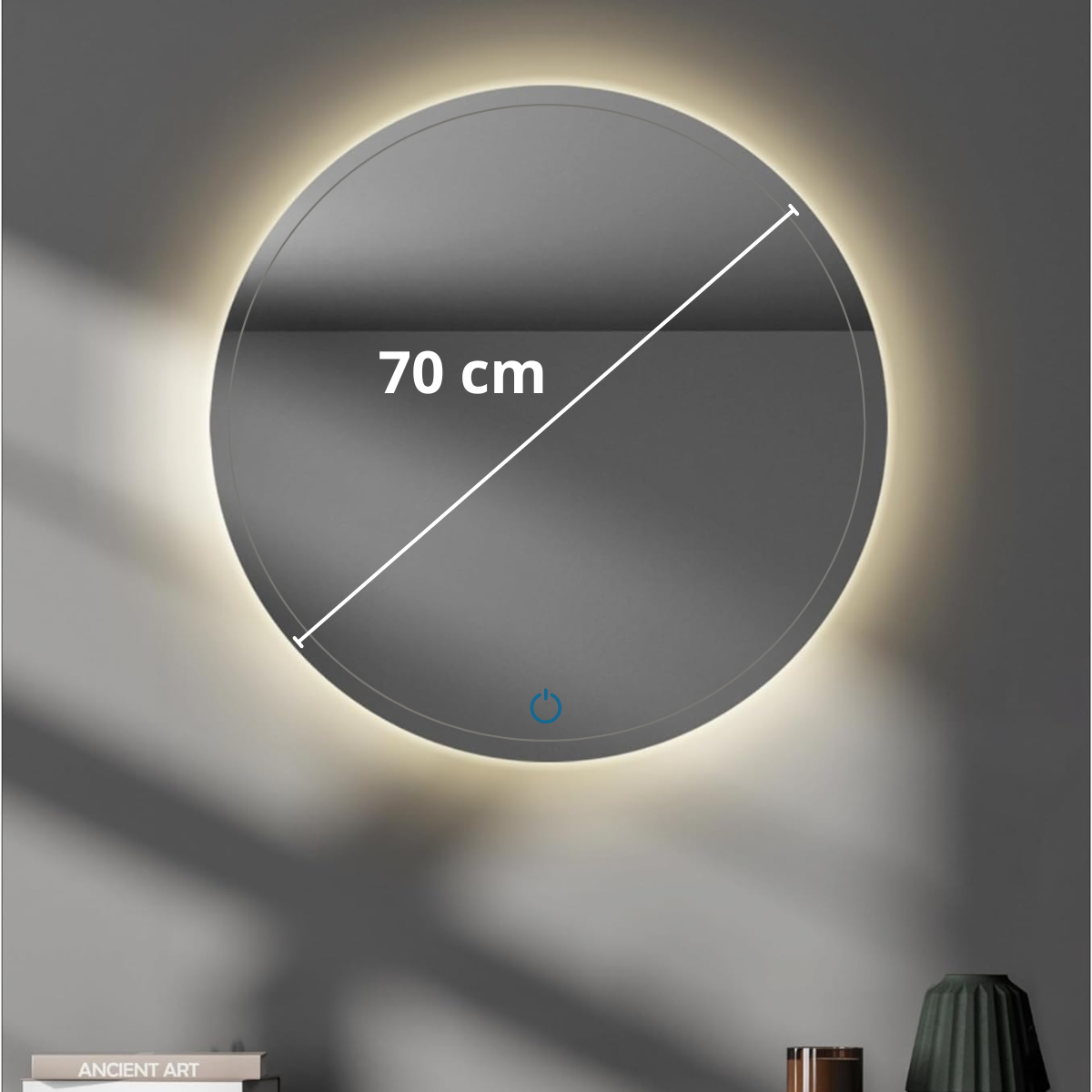 Round mirror with beveled and rear LED lights 70 cm