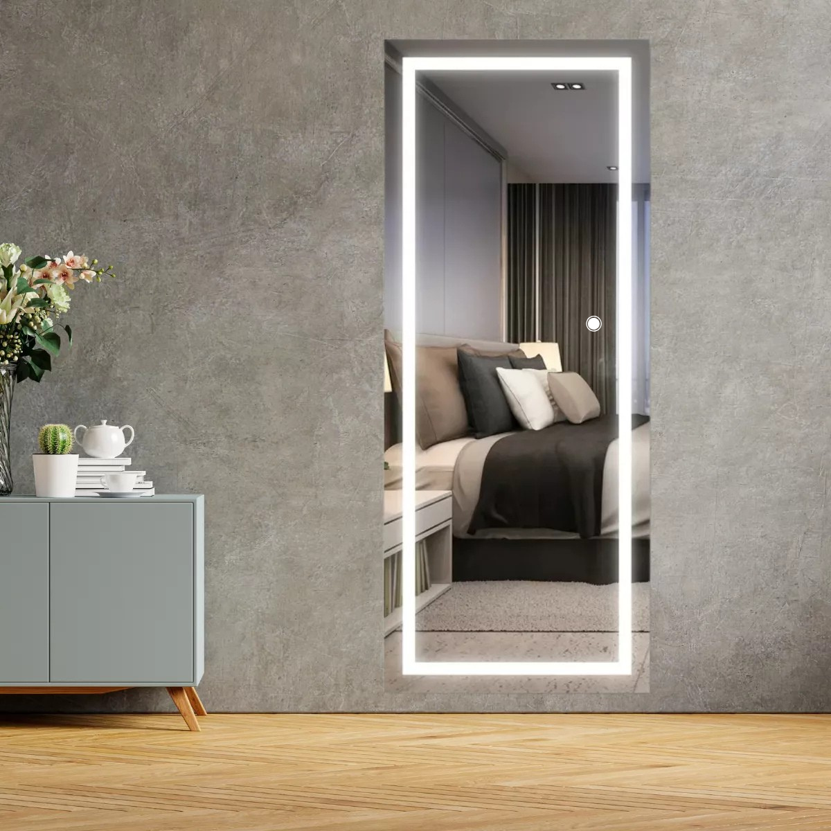 Espejo marco arenado cuerpo completo 3 tonos de luz 150x60 cm herrashop