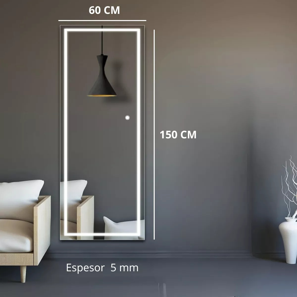 Espejo marco arenado cuerpo completo 3 tonos de luz 150x60 cm herrashop